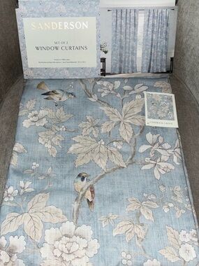 NWT Sanderson Chiswick Grove Floral Bird design Drapes 2 Panels Size 50" x 84”